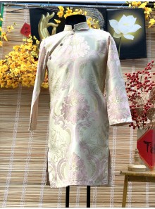 áo dài nam CT 2317 Gấm Hoa Văn Đứng Hồng Phấn (màu da/hồng lợ)